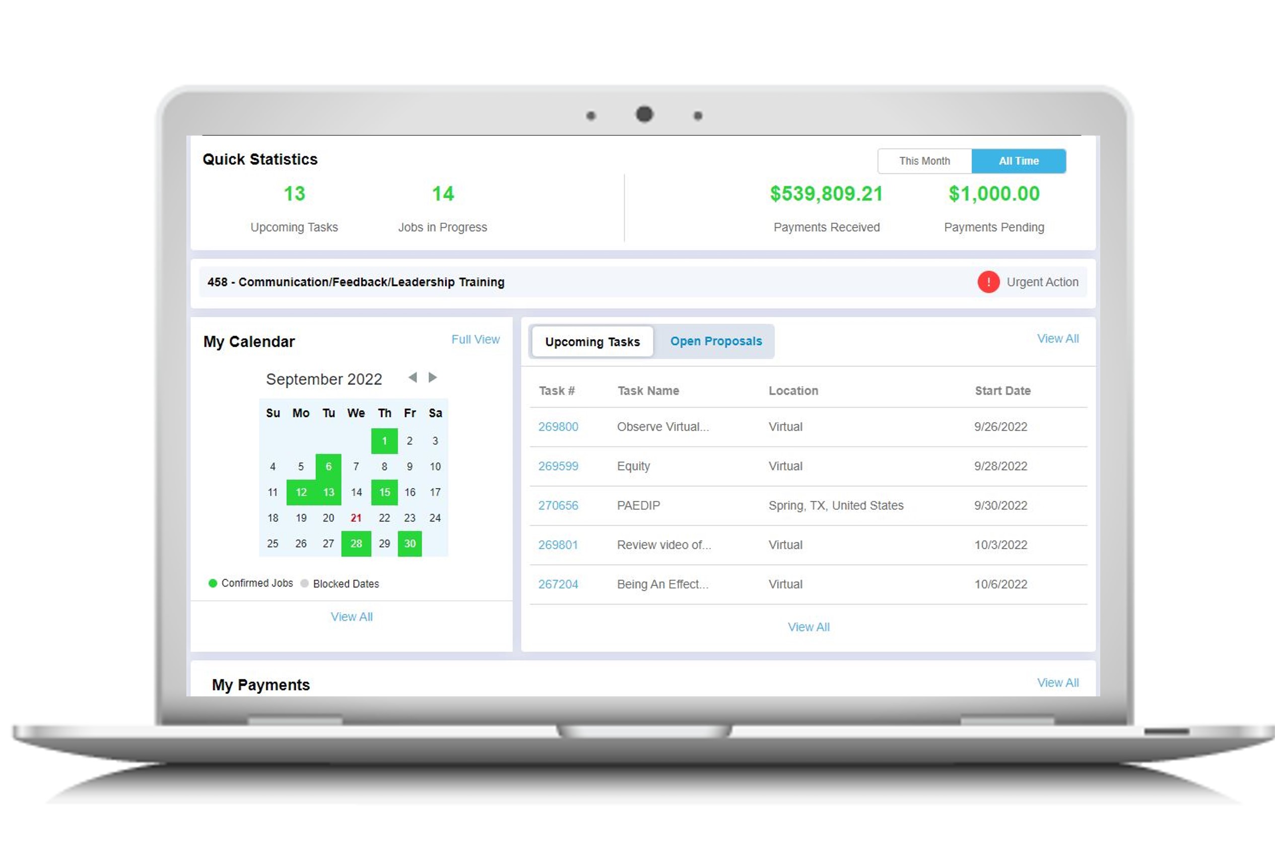 Independent contractor jobs dashboard